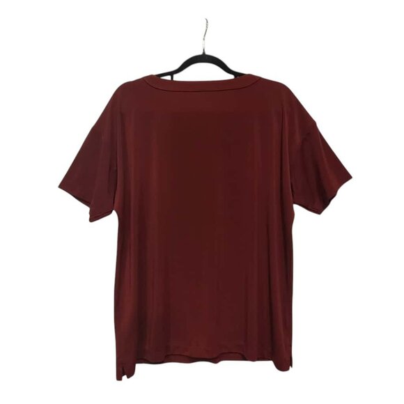 Land's End Stretchy Top Women Size 14-16 Burgundy Half Sleeve Pullover - Picture 3 of 9